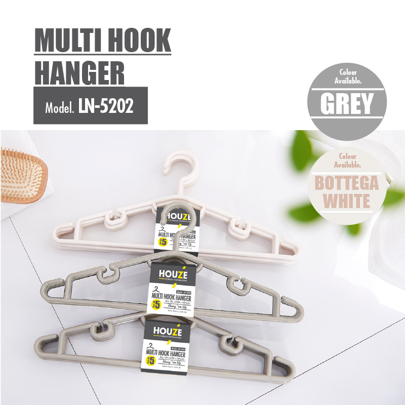 HOUZE - Multi Hook Hanger (25PCS) (Grey | White)  - Laundry | Hook | Clothes | Plastic | Closet Organizer | Anti-slip