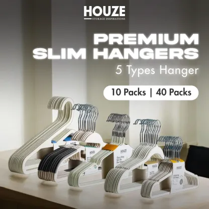 HOUZE - 40PCS Premium Hangers (Non Slip | Velvet | Kids | Metal | Rubber | Plastic)