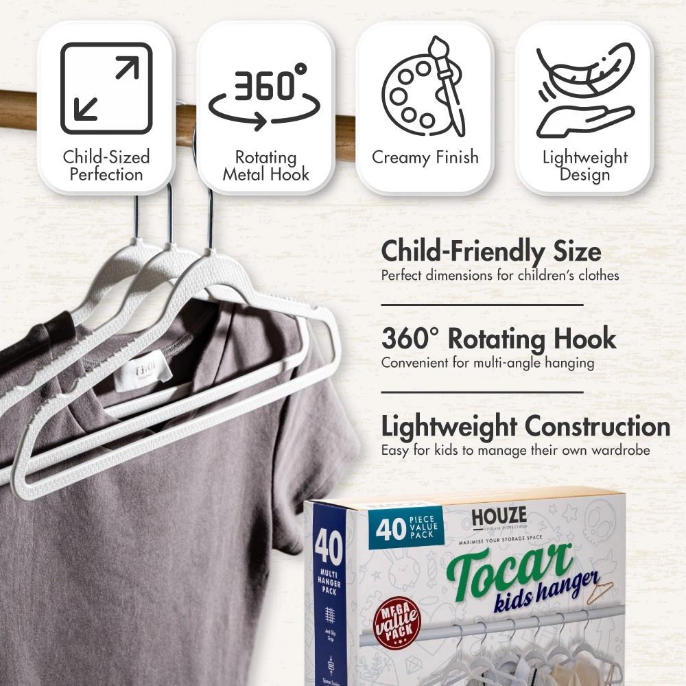 HOUZE - 40PCS Premium Hangers (Non Slip | Velvet | Kids | Metal | Rubber | Plastic)