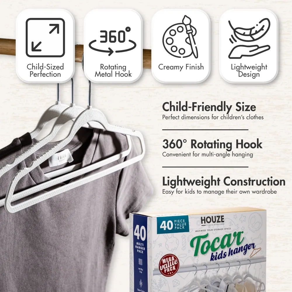 HOUZE - 40PCS Premium Hangers (Non Slip | Velvet | Kids | Metal | Rubber | Plastic)