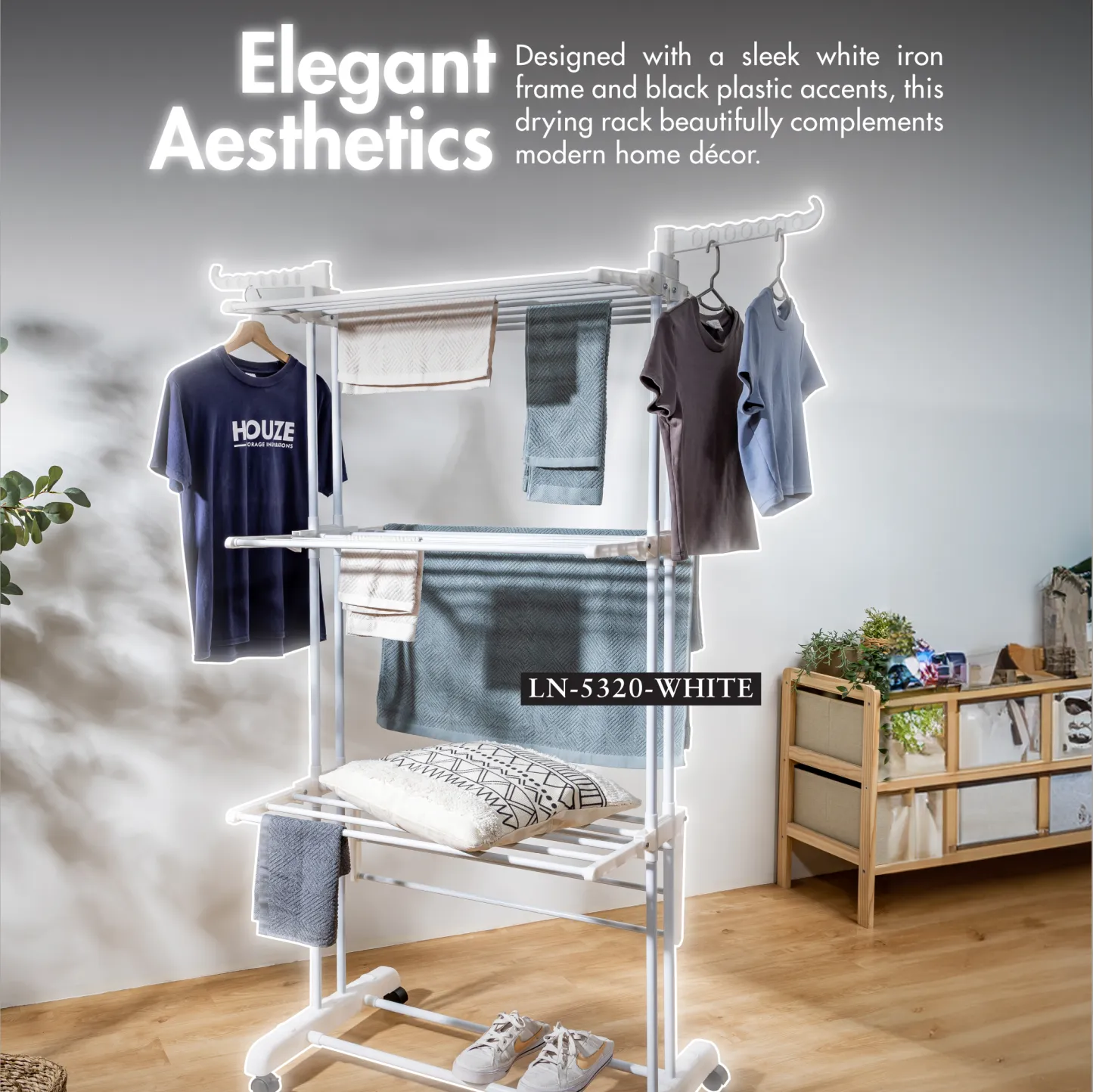 Ficar 3-Tier Foldable Rolling Clothes Drying Rack