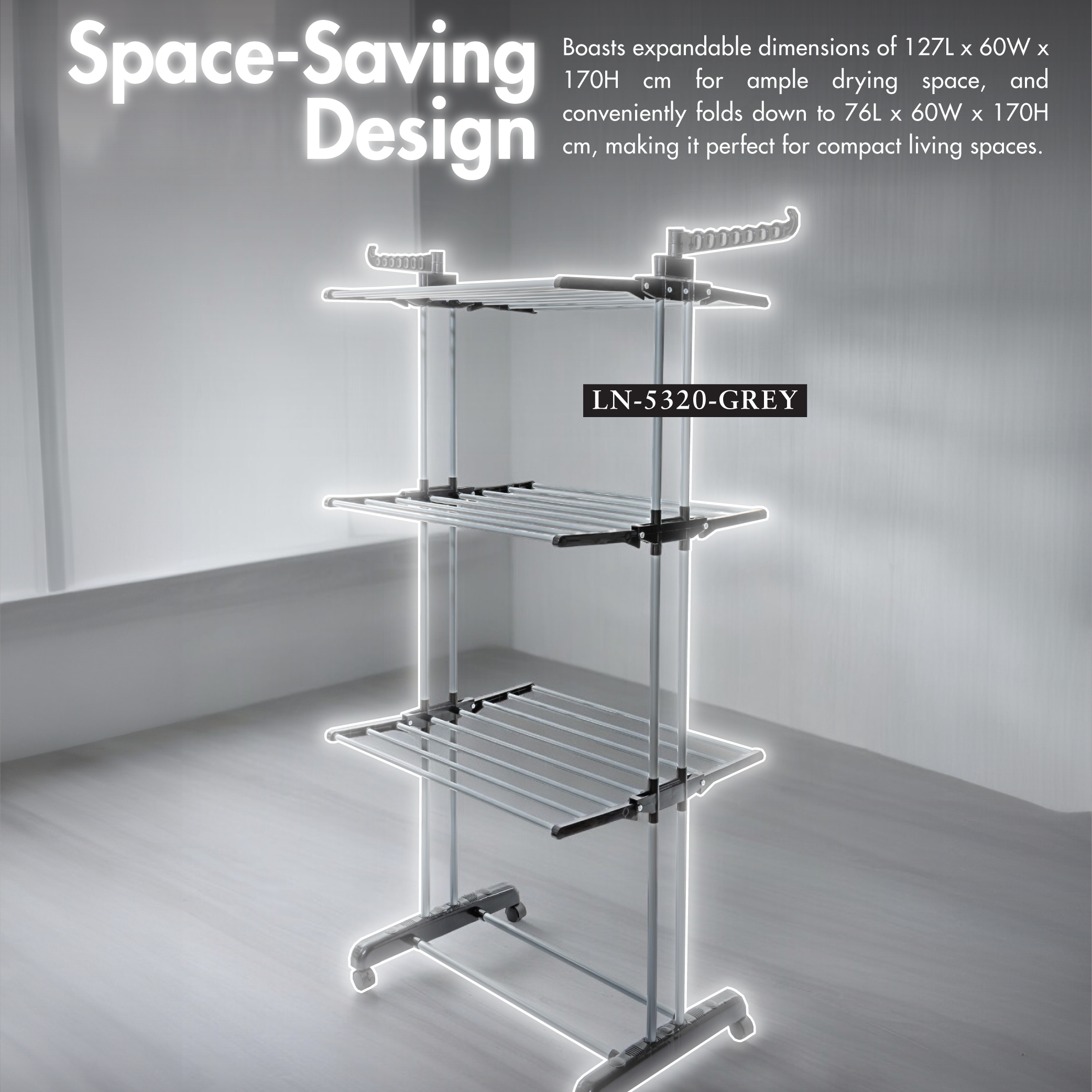 Ficar 3-Tier Foldable Rolling Clothes Drying Rack