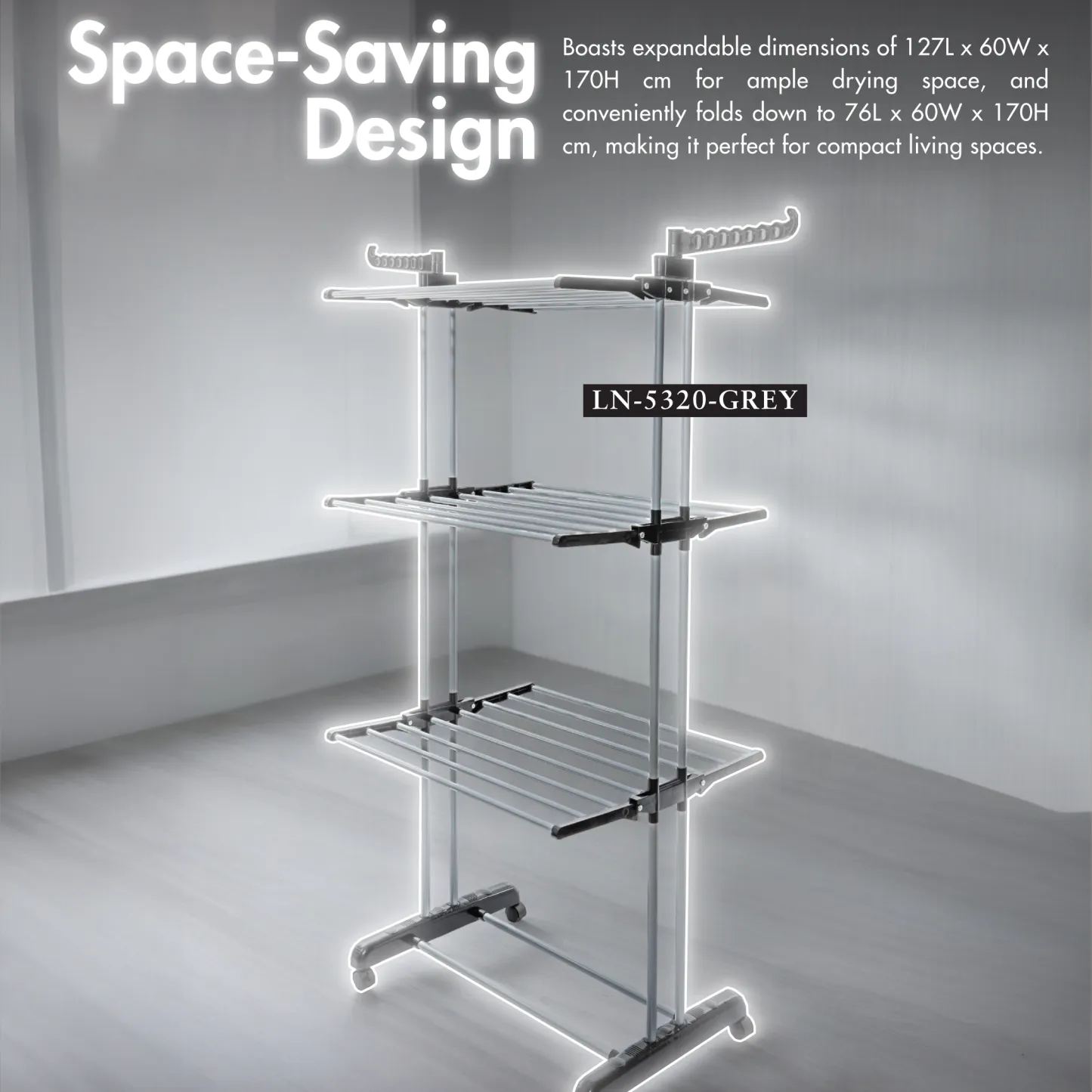 Discover the HOUZE Ficar 3 Tier Foldable Rolling Clothes Drying Rack