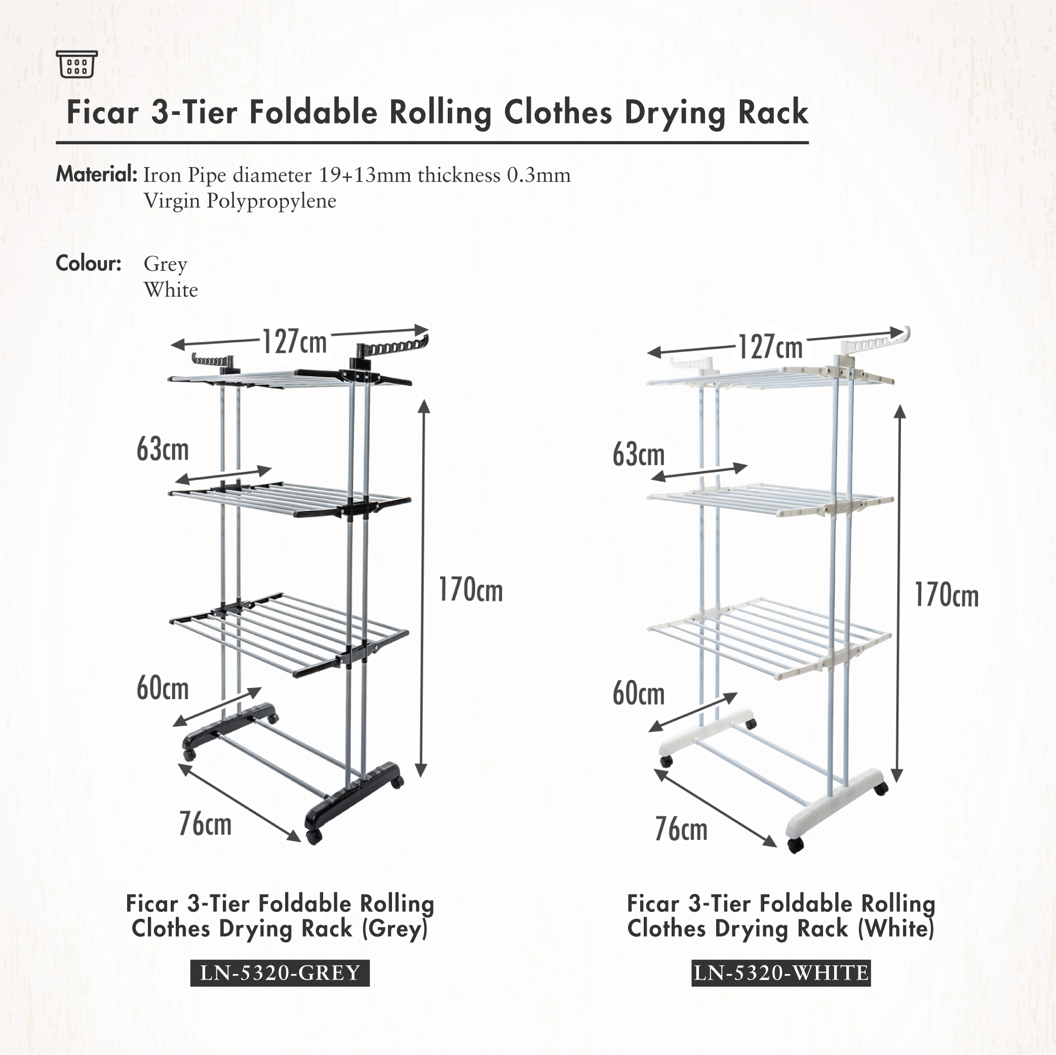 Ficar 3-Tier Foldable Rolling Clothes Drying Rack