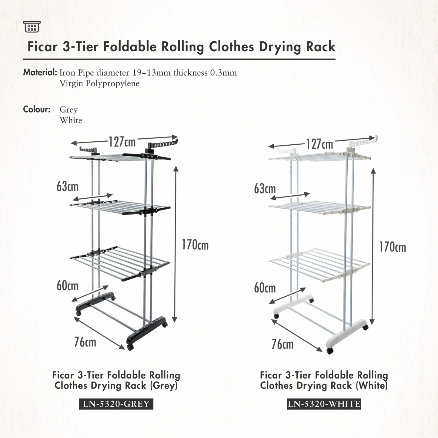 Ficar 3-Tier Foldable Rolling Clothes Drying Rack