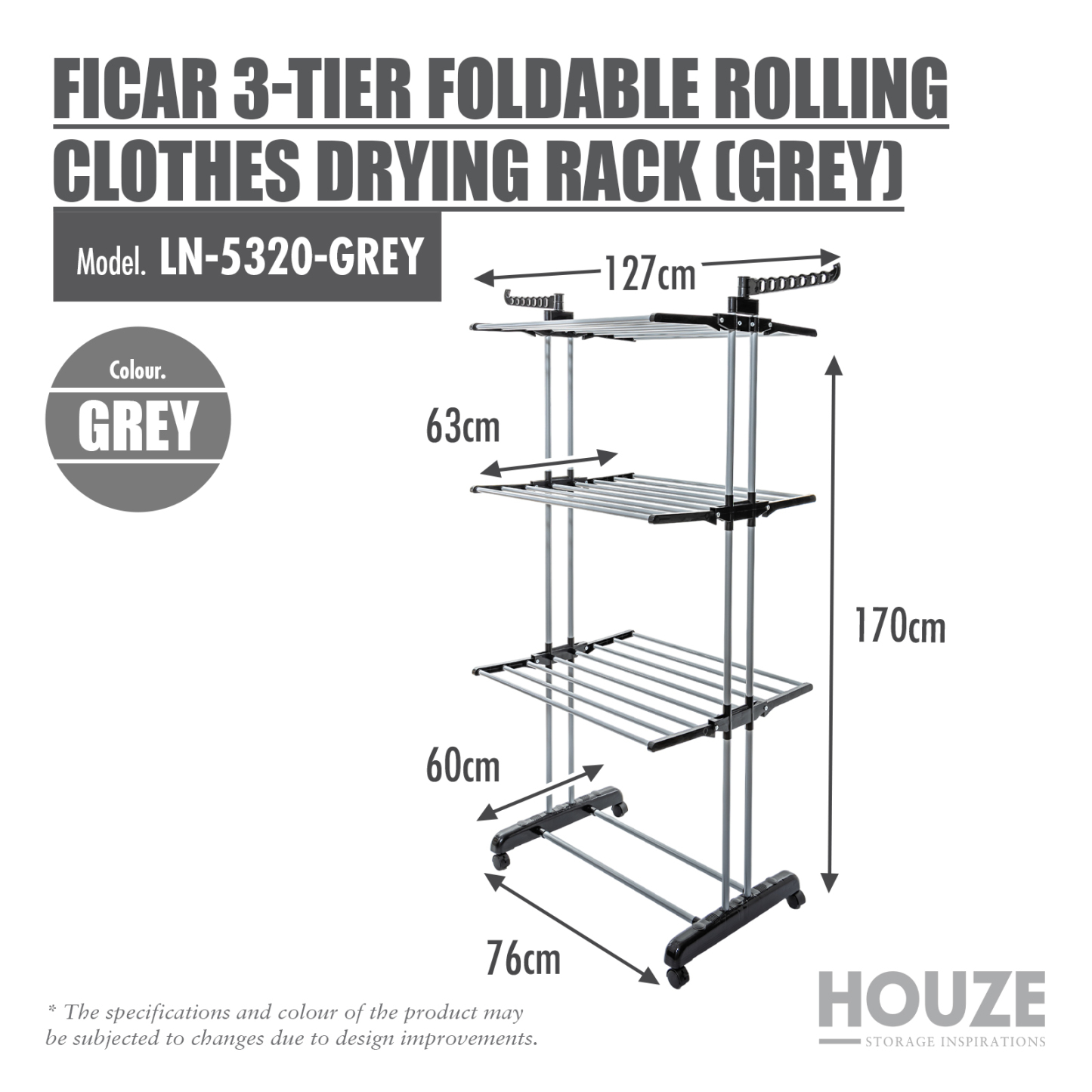 Ficar 3-Tier Foldable Rolling Clothes Drying Rack