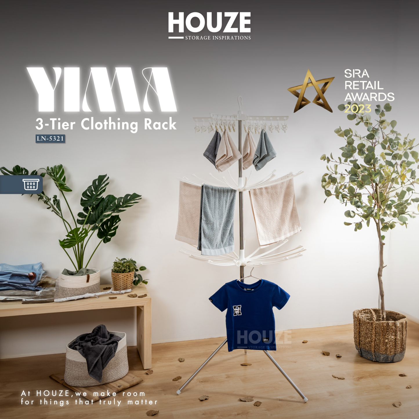 Space Saving Yima Triple Tier Laundry Dryer (Height: 180cm) - Organizer | Drying Rack | Hanger