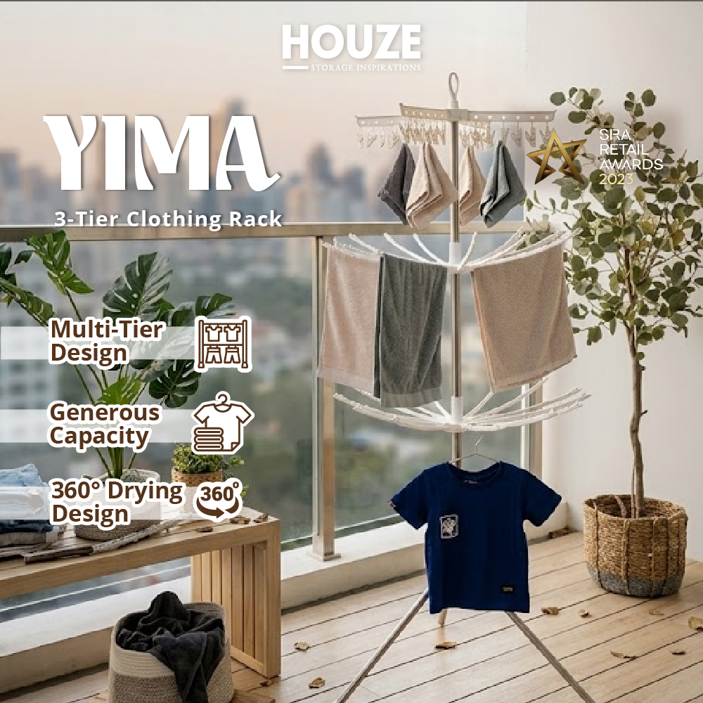 HOUZE - Space Saving Yima Triple Tier Laundry Dryer (Height: 180cm) - Organizer | Drying Rack | Hanger