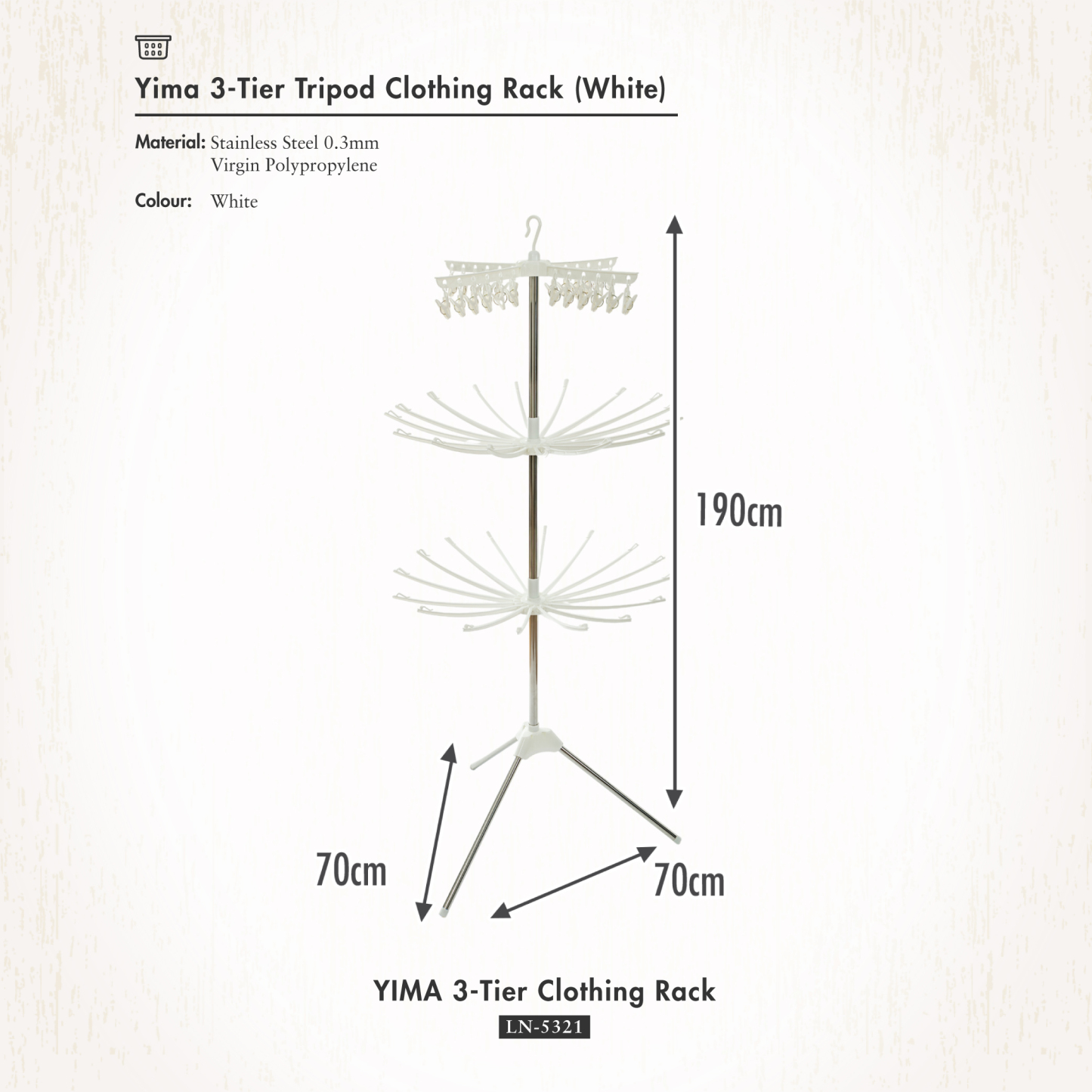 Space Saving Yima Triple Tier Laundry Dryer (Height: 180cm) - Organizer | Drying Rack | Hanger
