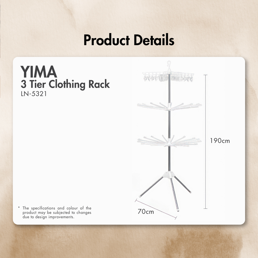 Space Saving Yima Triple Tier Laundry Dryer (Height: 180cm) - Organizer | Drying Rack | Hanger