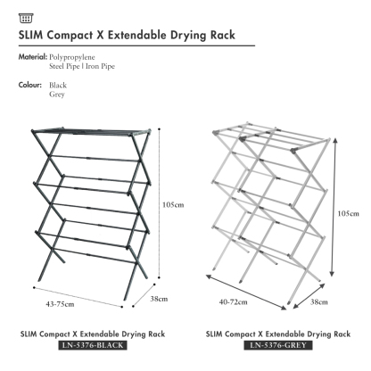 SLIM Compact X Extendable Drying Rack (Grey)