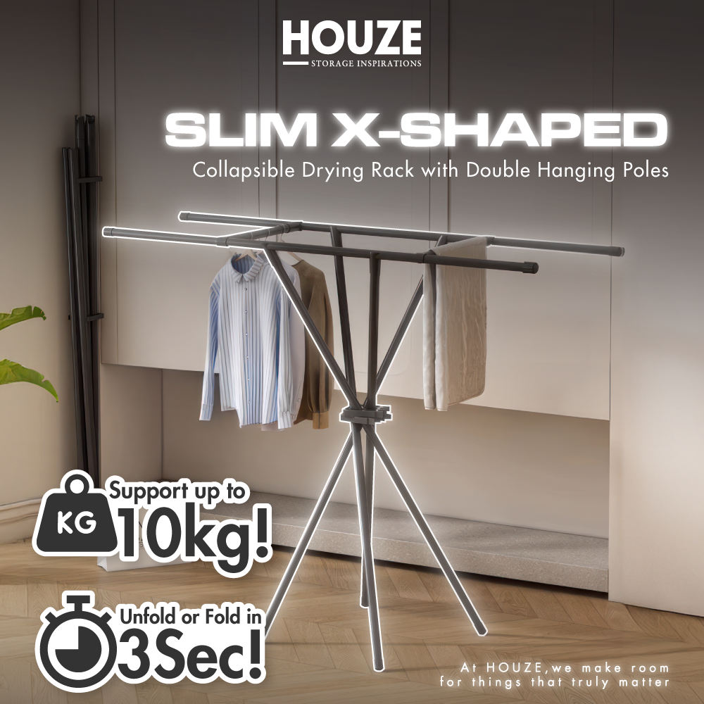 SLIM X-Shaped Collapsible Drying Rack with Double Hanging Poles (Black)