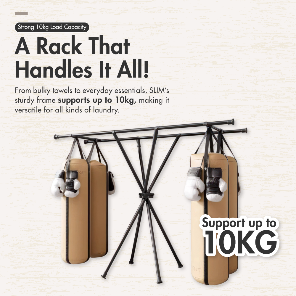 SLIM X-Shaped Collapsible Drying Rack with Double Hanging Poles (Black)