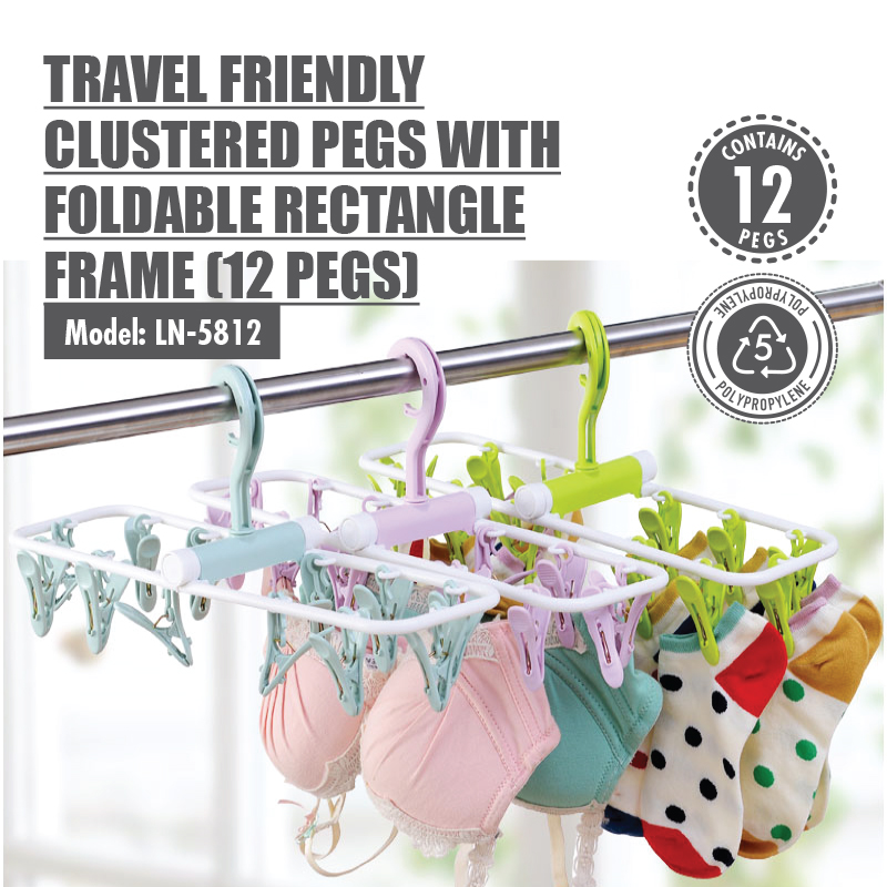 HOUZE - Travel Friendly Clustered Pegs with Foldable Rectangle Frame (12 Pegs)