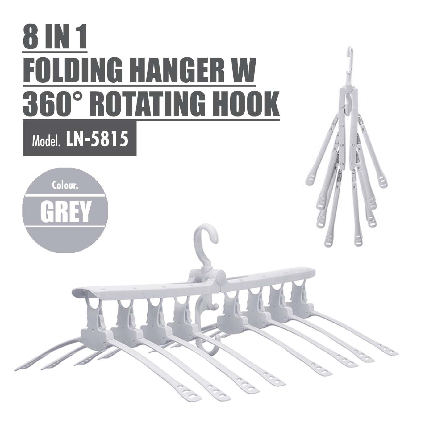 HOUZE - 8 in 1 Folding Hanger with 360 degree Rotating Hook