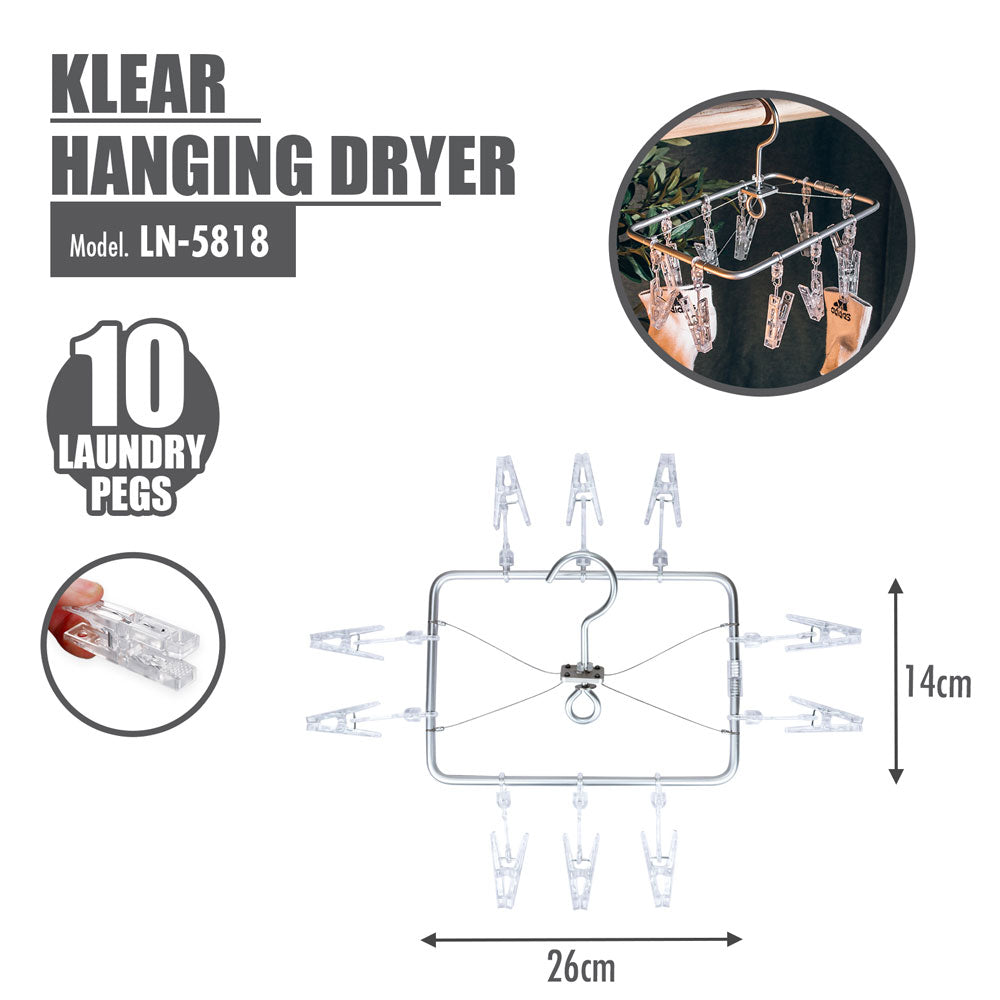 KLEAR Hanging Dryer with 10 Laundry Pegs