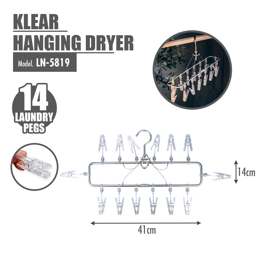 KLEAR Hanging Dryer with 14 Laundry Pegs