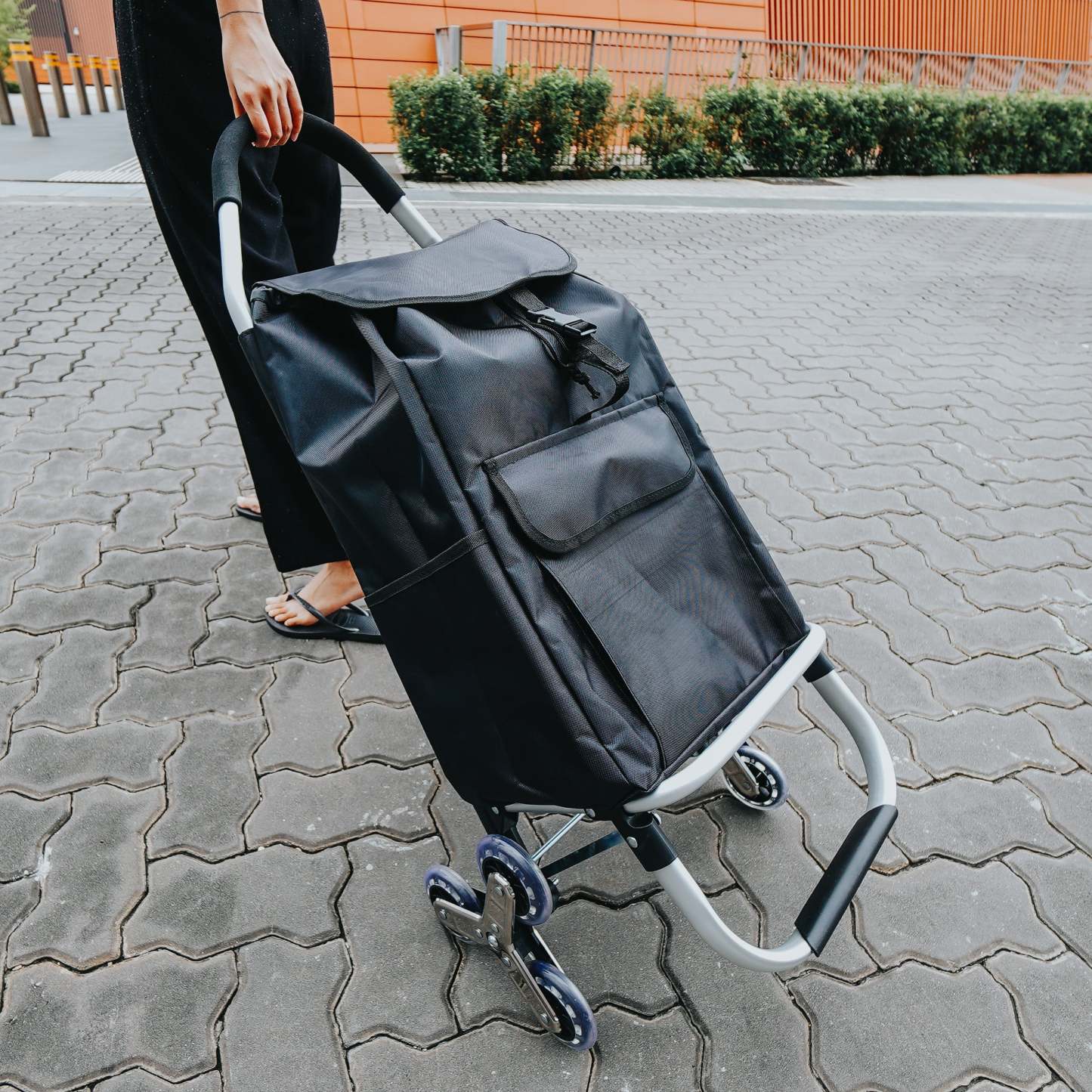 Aluminium Stair Climber Shopping Trolley with Front and Side Pockets and Aluminium Frame Stair Climber Shopping Trolley (Black)