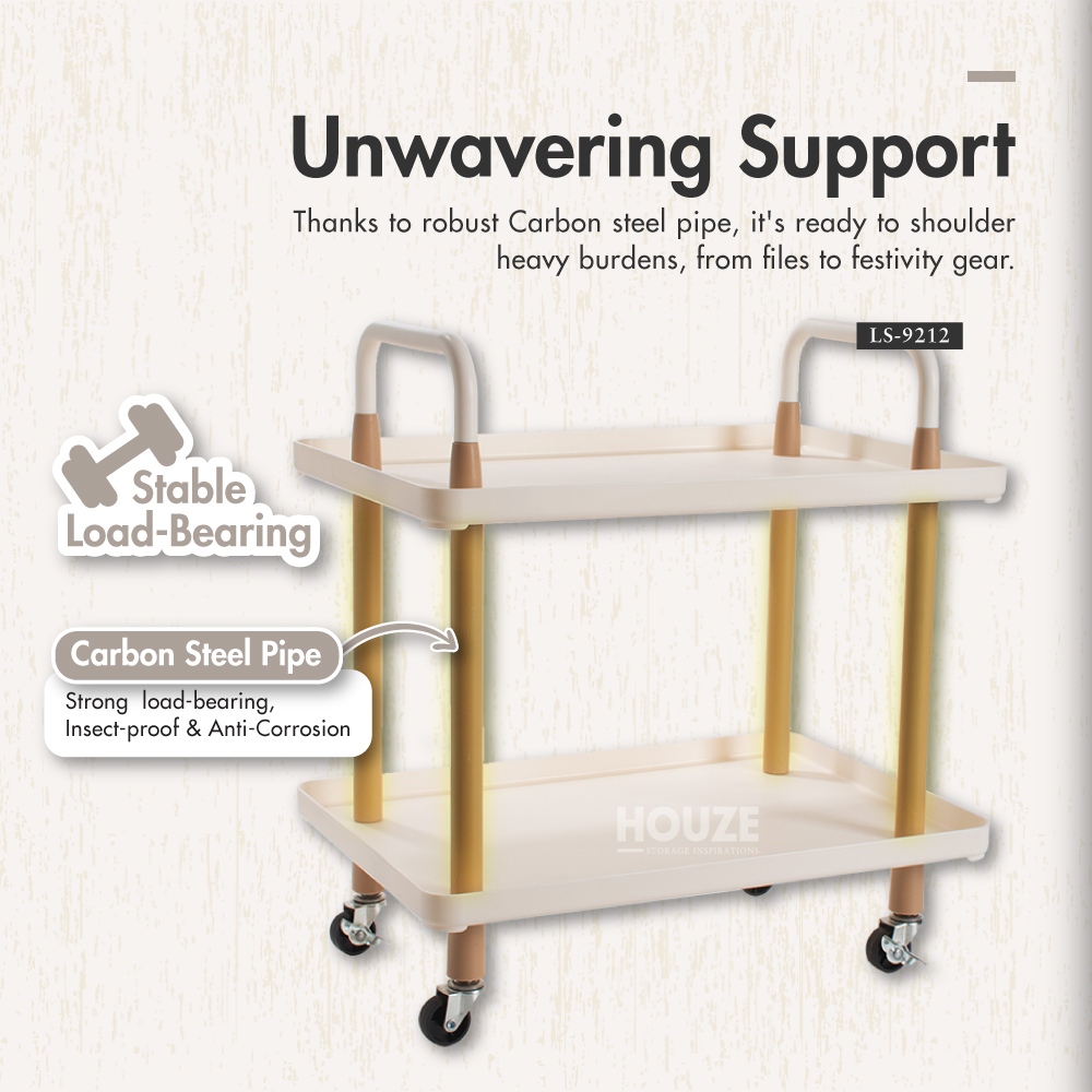 2 Tier Wheeled Rectangular | Round | Oval Side Table With Trolley (White) - Portable | Space Saver | Storage