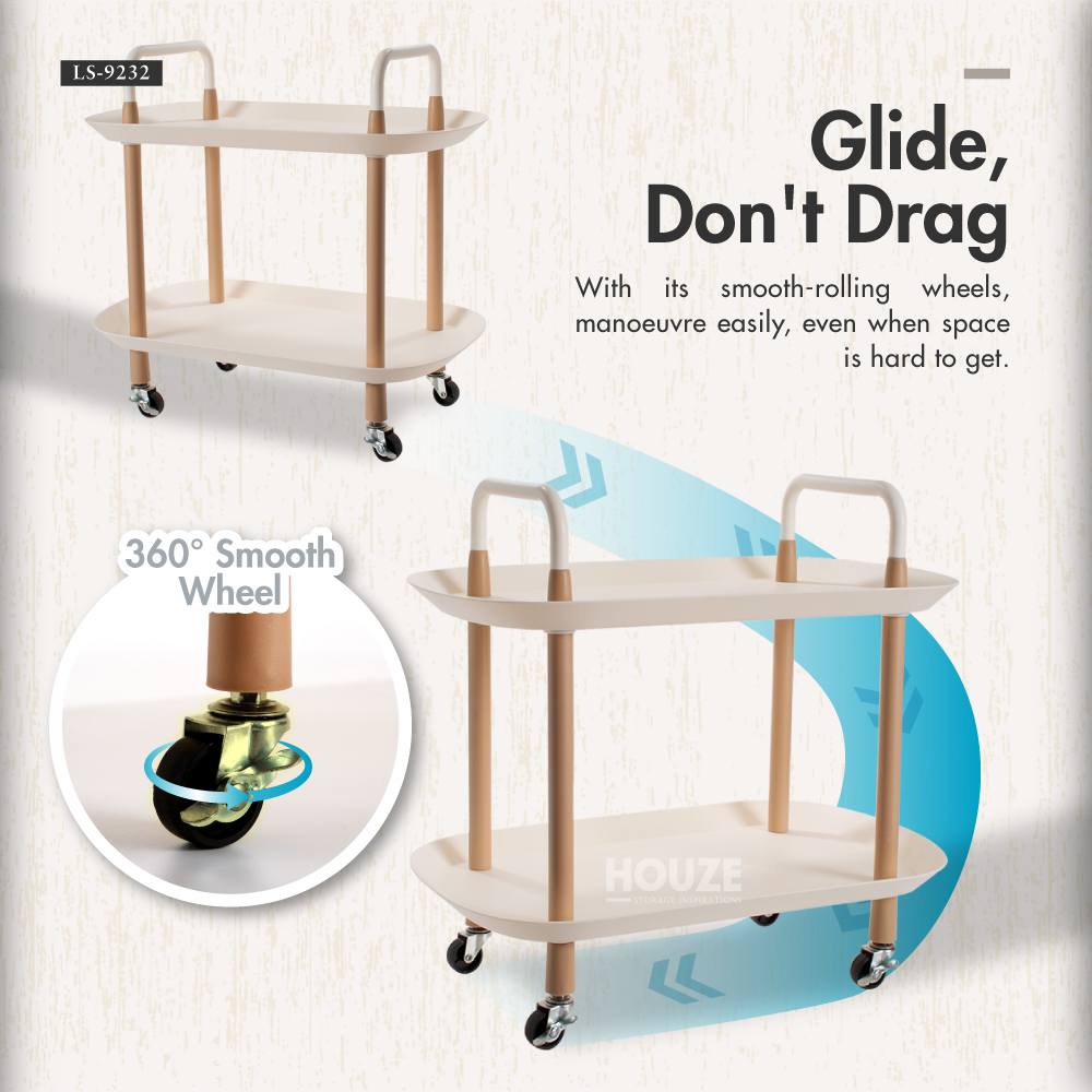 2 Tier Wheeled Rectangular | Round | Oval Side Table With Trolley (White) - Portable | Space Saver | Storage