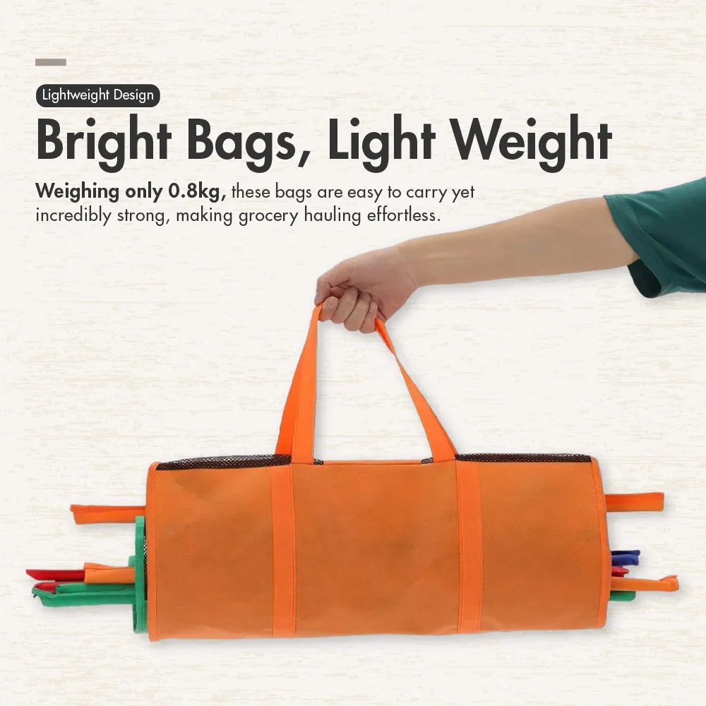 HOUZE - ToteCart Reusable Grocery Trolley Bags - Set of 4 (with Cooler Bag) For Supermarket Cart - Vibrant