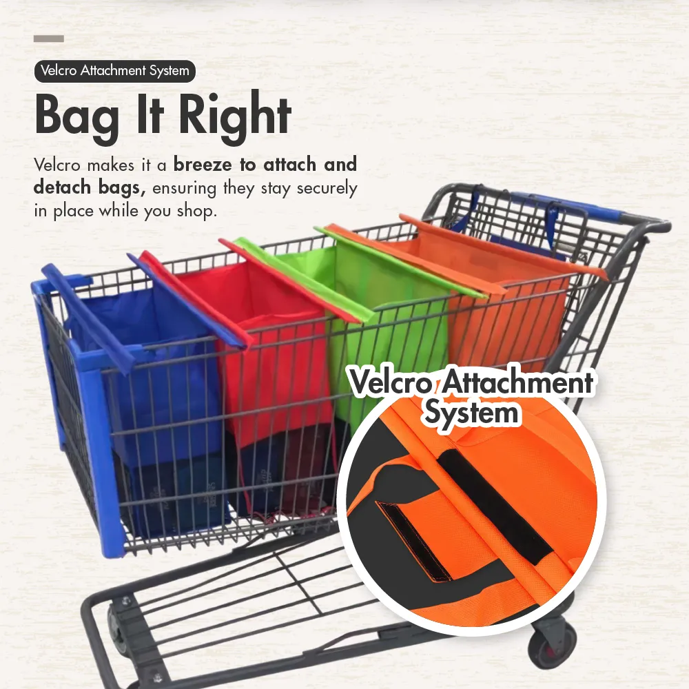 HOUZE - ToteCart Reusable Grocery Trolley Bags - Set of 4 (with Cooler Bag) For Supermarket Cart - Vibrant