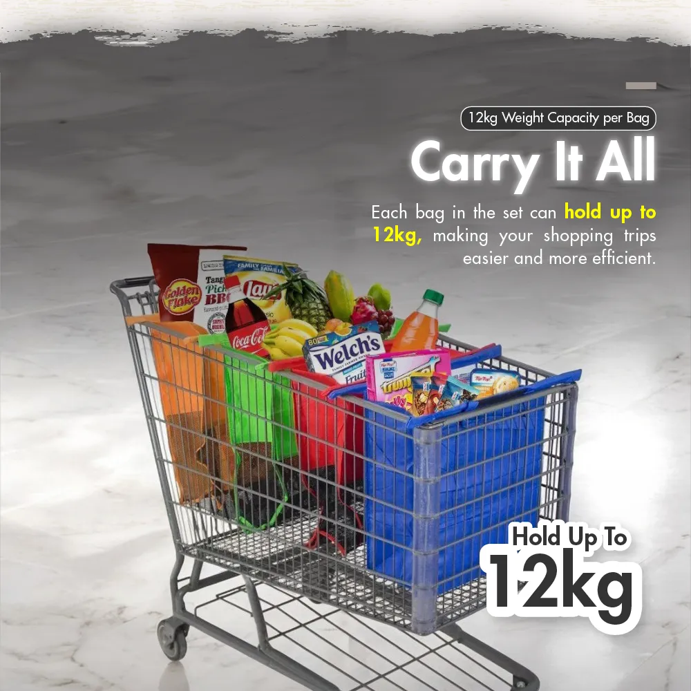 HOUZE - ToteCart Reusable Grocery Trolley Bags - Set of 4 (with Cooler Bag) For Supermarket Cart - Vibrant