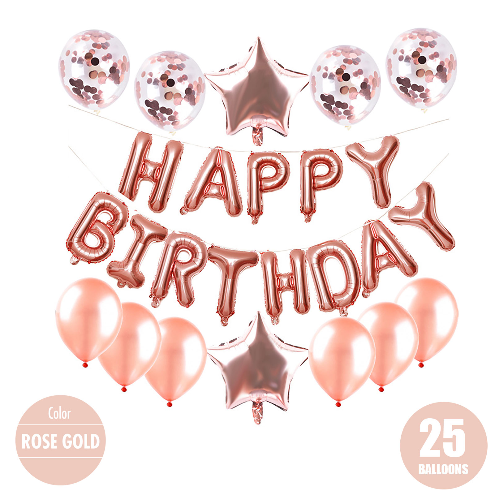 25pcs Happy Birthday Balloon Set (Rose Gold/Silver) - Children | Adult | Party | Decoration