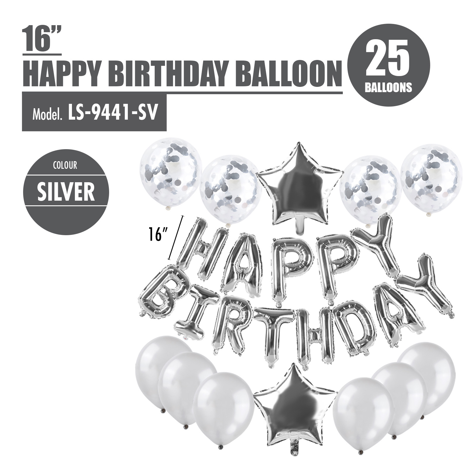 25pcs Happy Birthday Balloon Set (Rose Gold/Silver) - Children | Adult | Party | Decoration