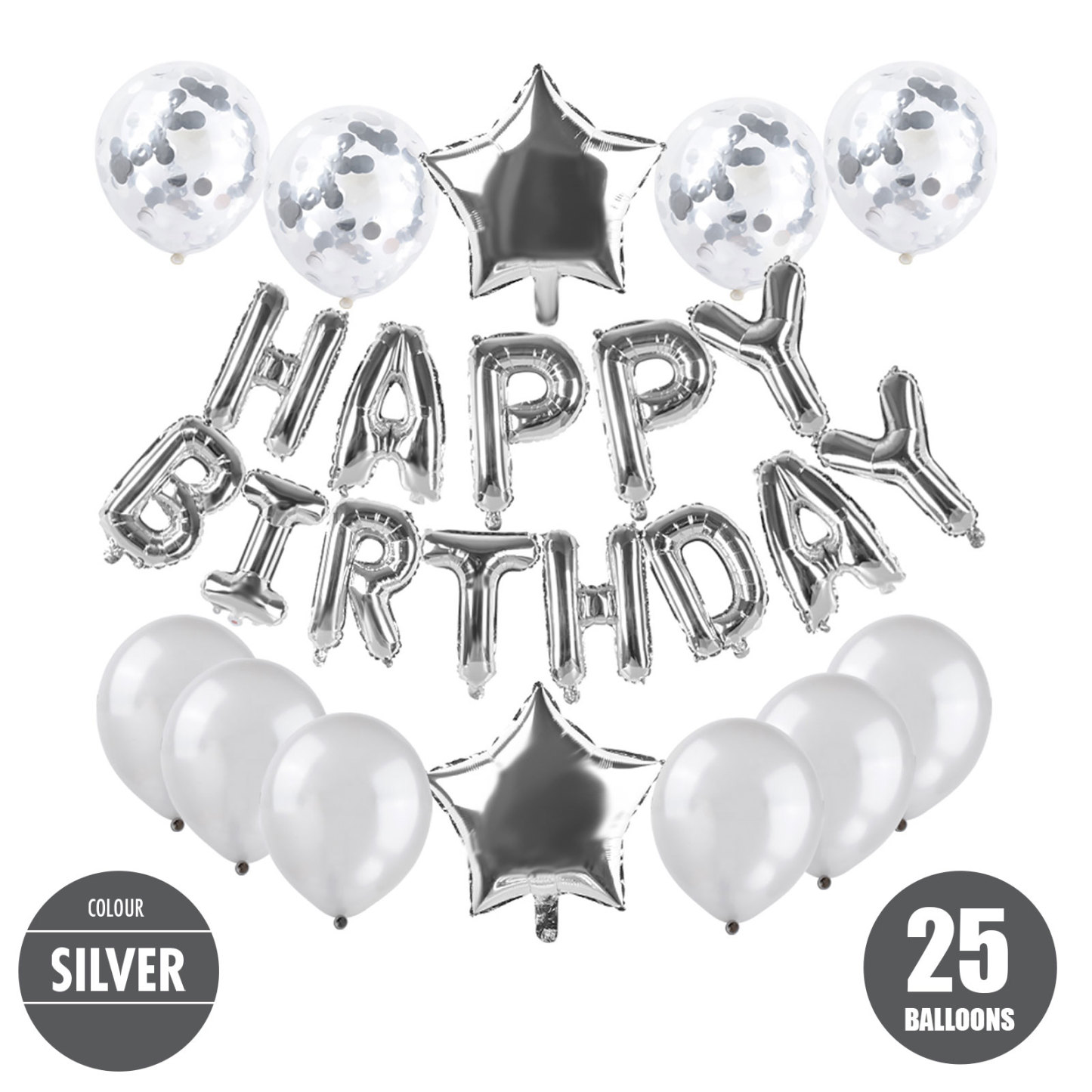 25pcs Happy Birthday Balloon Set (Rose Gold/Silver) - Children | Adult | Party | Decoration
