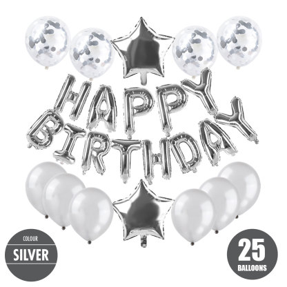 25pcs Happy Birthday Balloon Set (Rose Gold/Silver) - Children | Adult | Party | Decoration