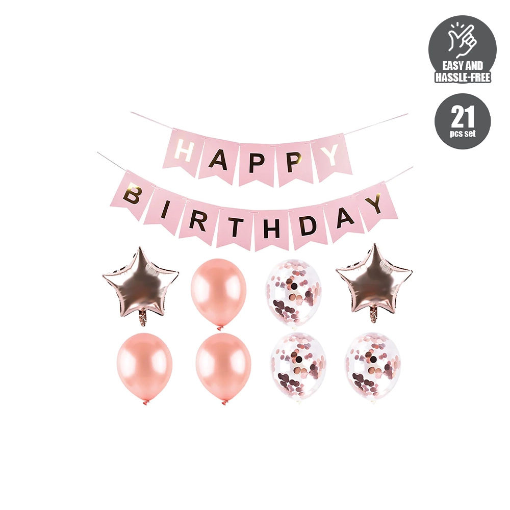HOUZE - 21pcs Happy Birthday Balloon Set - Rose Gold | Silver