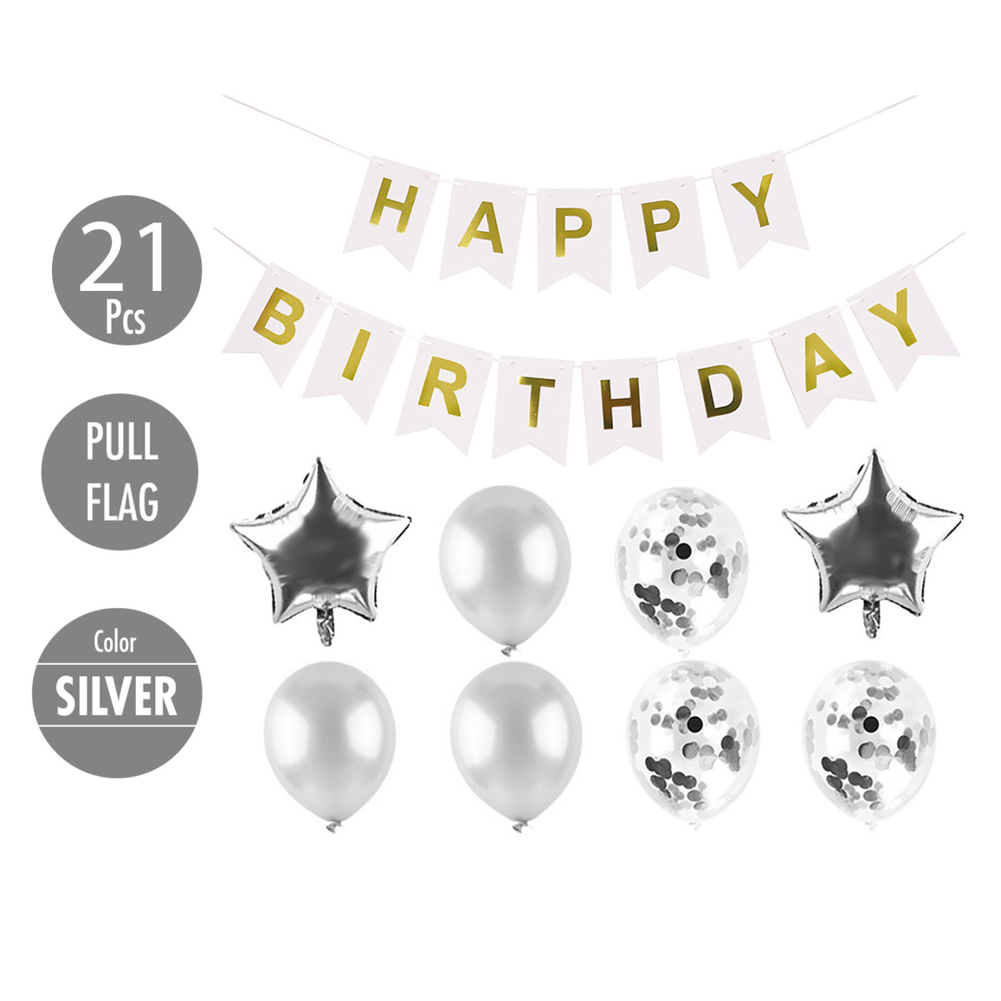 21pcs Happy Birthday Balloon Set - Rose Gold | Silver