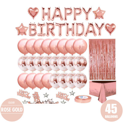 45pcs Happy Birthday Tassel & Balloon Combo Set (Rose Gold/Silver) - Children | Adult | Party | Decoration