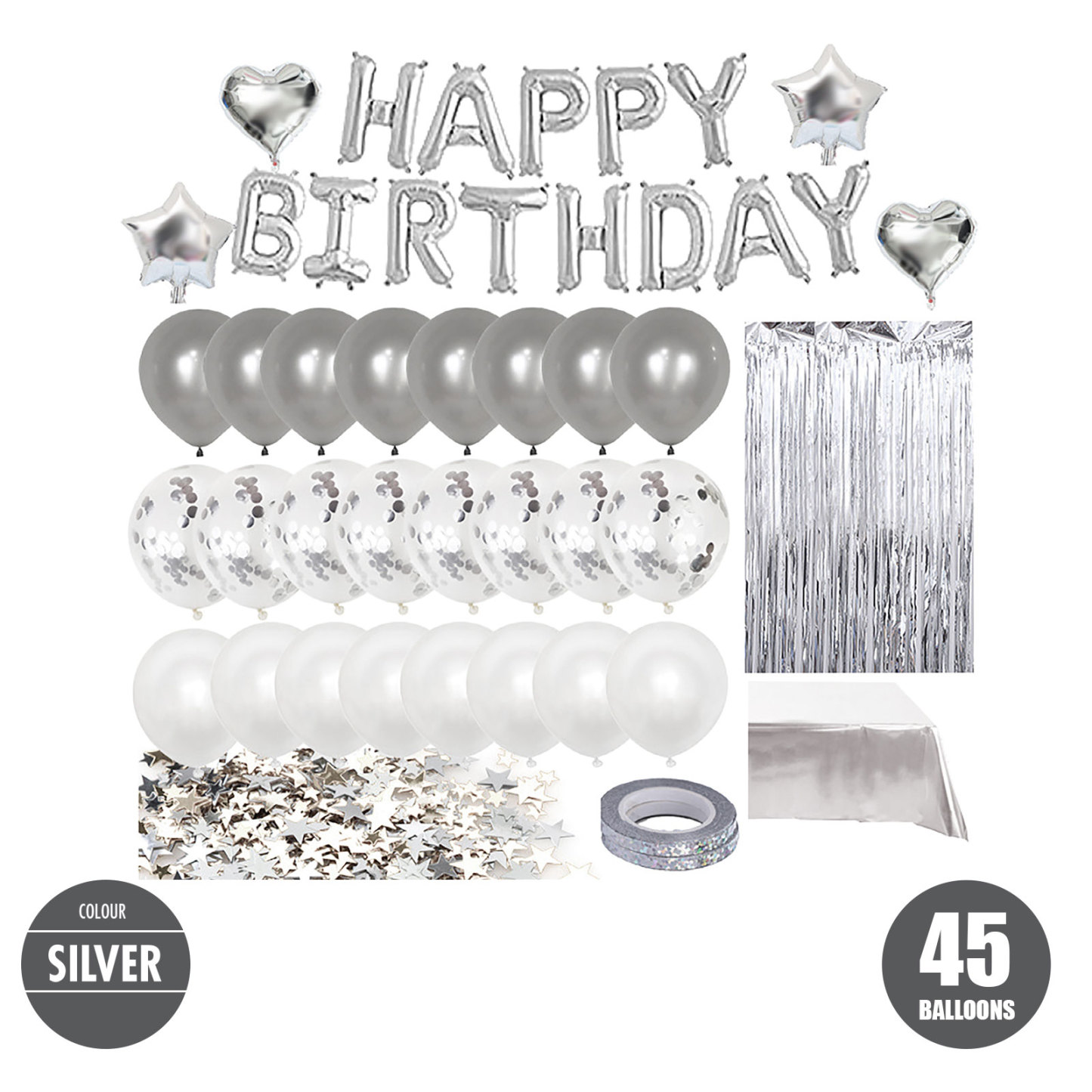 45pcs Happy Birthday Tassel & Balloon Combo Set (Rose Gold/Silver) - Children | Adult | Party | Decoration