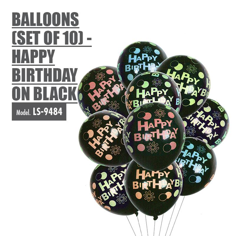 Balloons (Set of 10) - Happy Birthday on Black - HOUZE - The Homeware Superstore