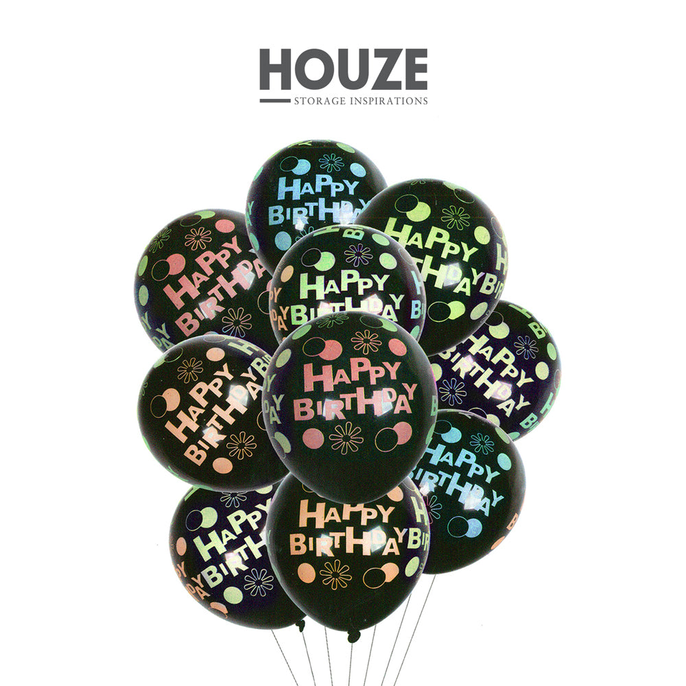 Balloons (Set of 10) - Happy Birthday on Black