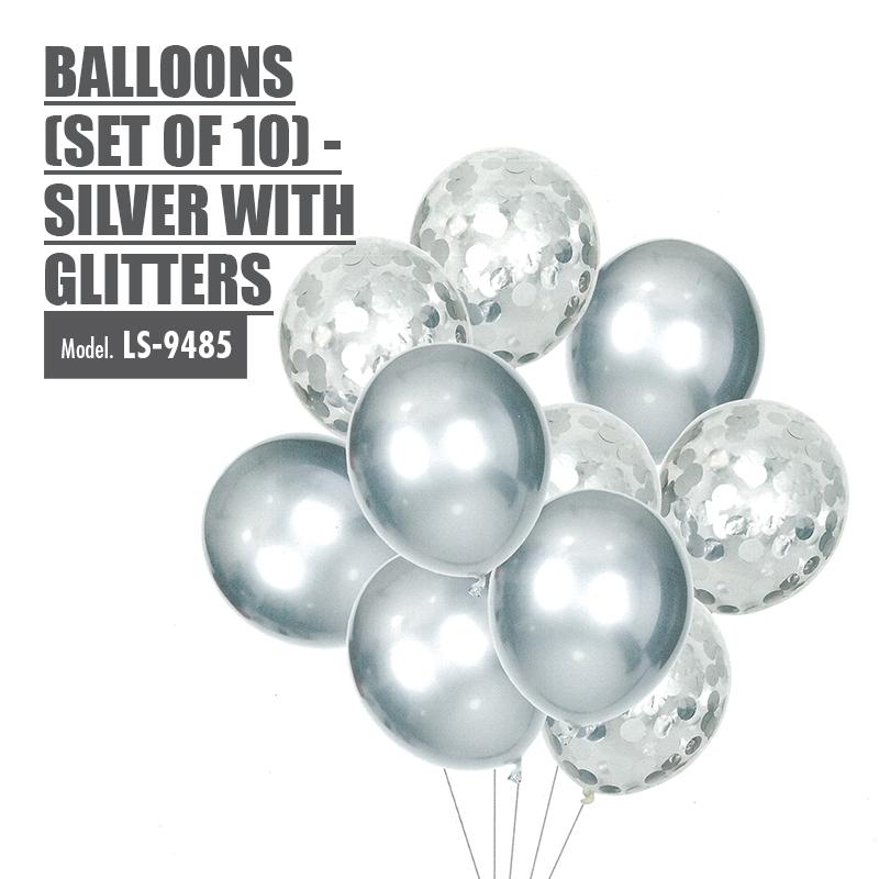 Balloons (Set of 10) - Silver with Glitters - HOUZE - The Homeware Superstore
