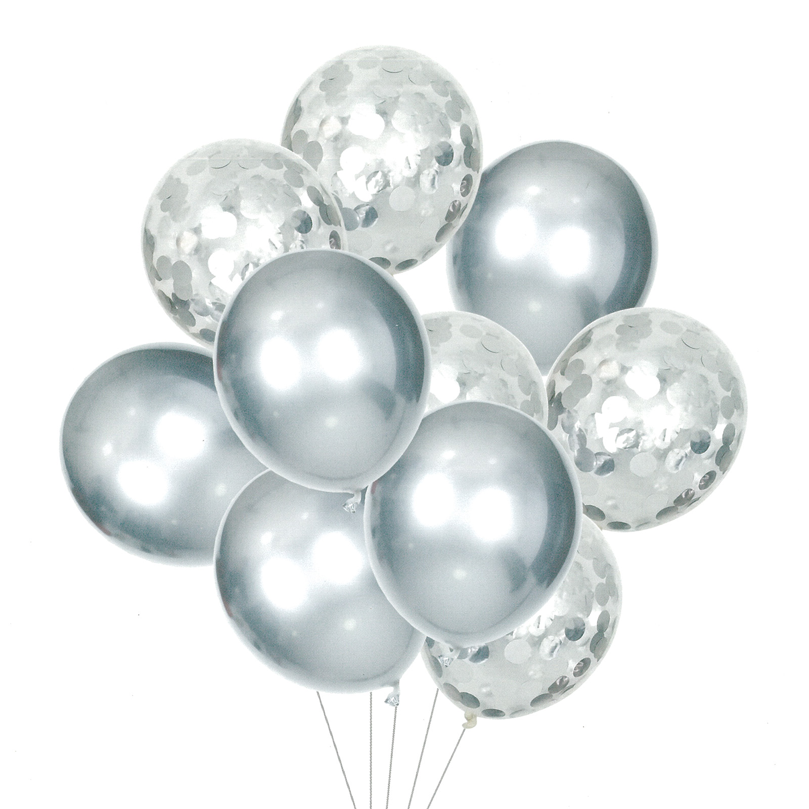 Balloons (Set of 10) - Silver with Glitters