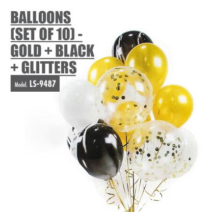 Balloons (Set of 10) - Gold + Black + Glitters - HOUZE - The Homeware Superstore