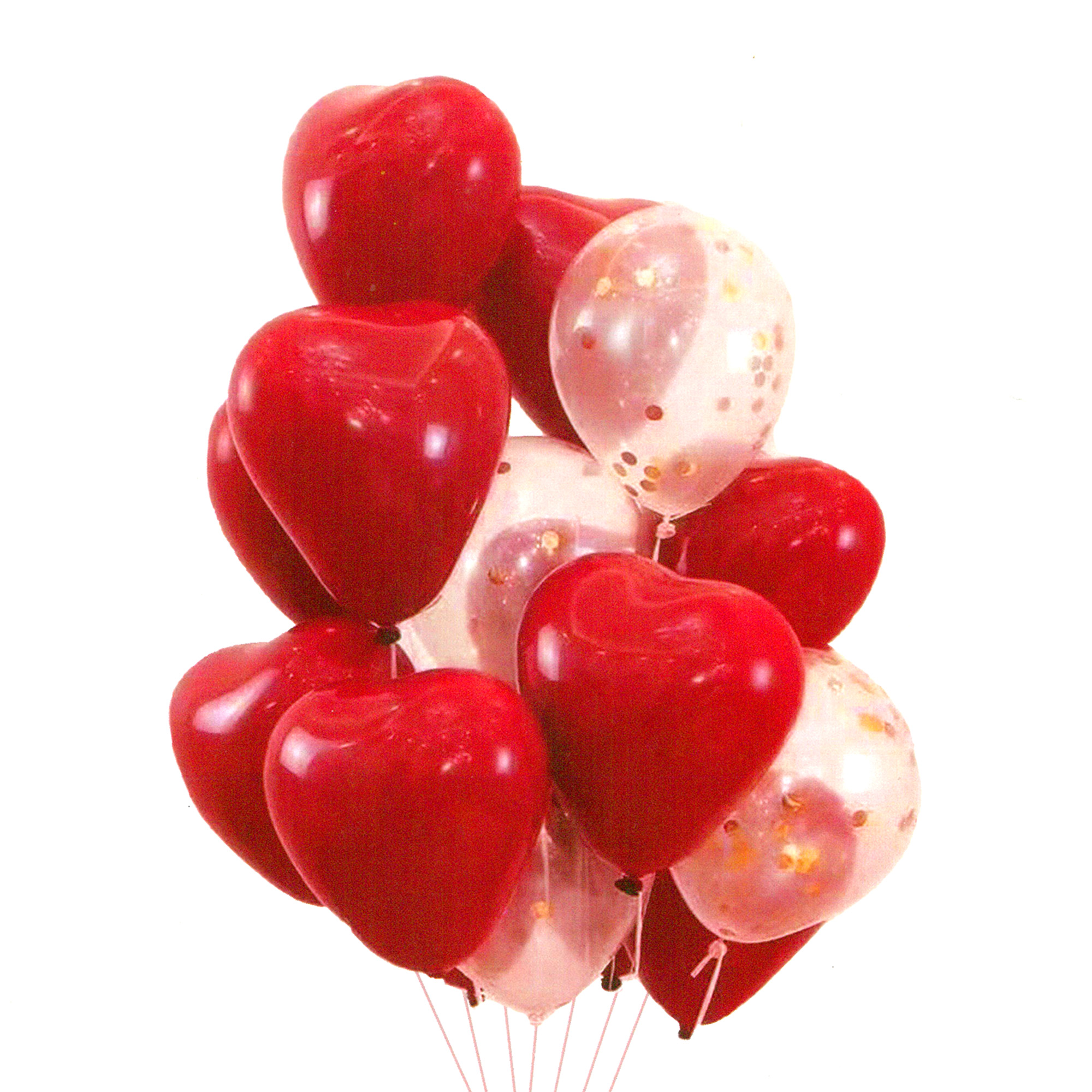 Heart Shaped Balloons (Set of 10) - Red & Clear Glitters