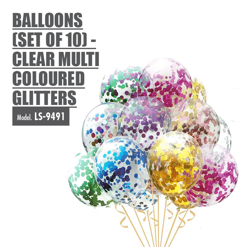 Balloons (Set of 10) - Clear Multi Coloured Glitters