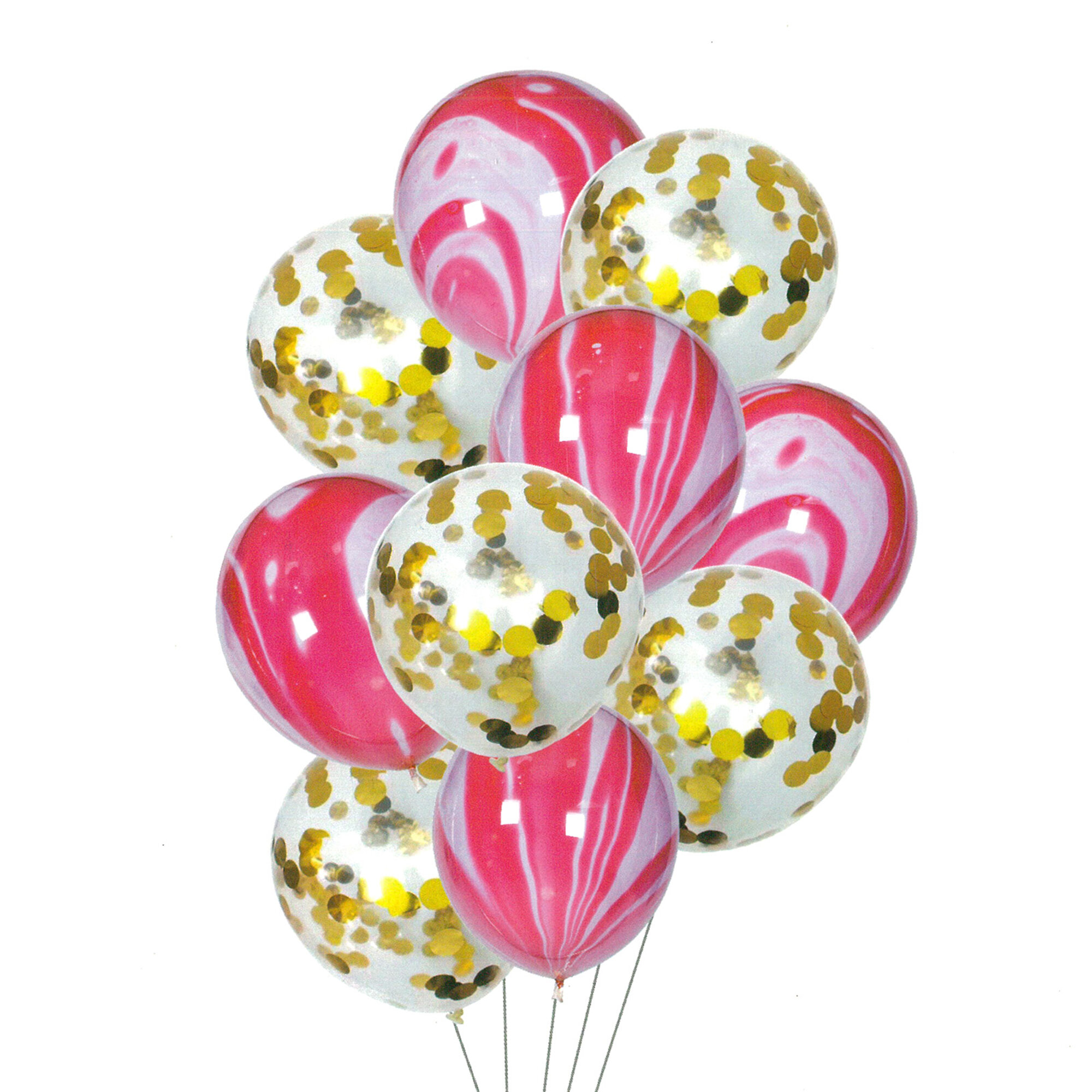 Balloons (Set of 10) - Red Unicorn with Clear Glitters