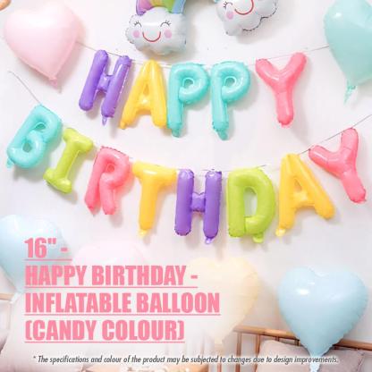 16" -HAPPY BIRTHDAY- Inflatable Balloon - Candy Colour - HOUZE - The Homeware Superstore