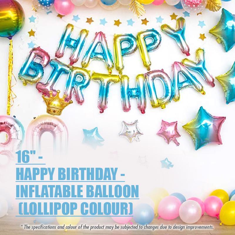 16" -HAPPY BIRTHDAY- Inflatable Balloon - Lollipop Colour - HOUZE - The Homeware Superstore