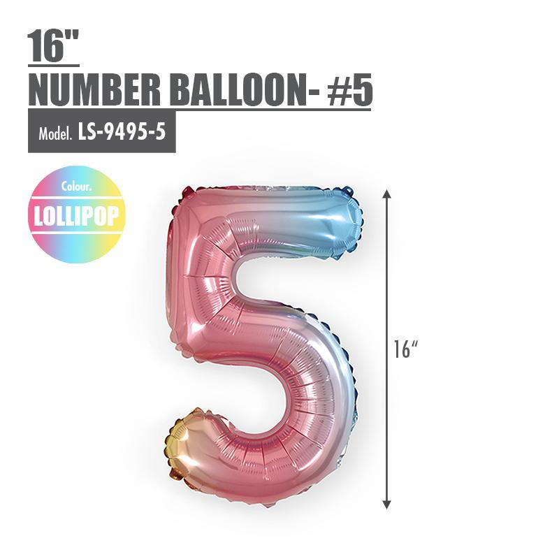 16" (inch) Number Balloon - #5 Lollipop - HOUZE - The Homeware Superstore