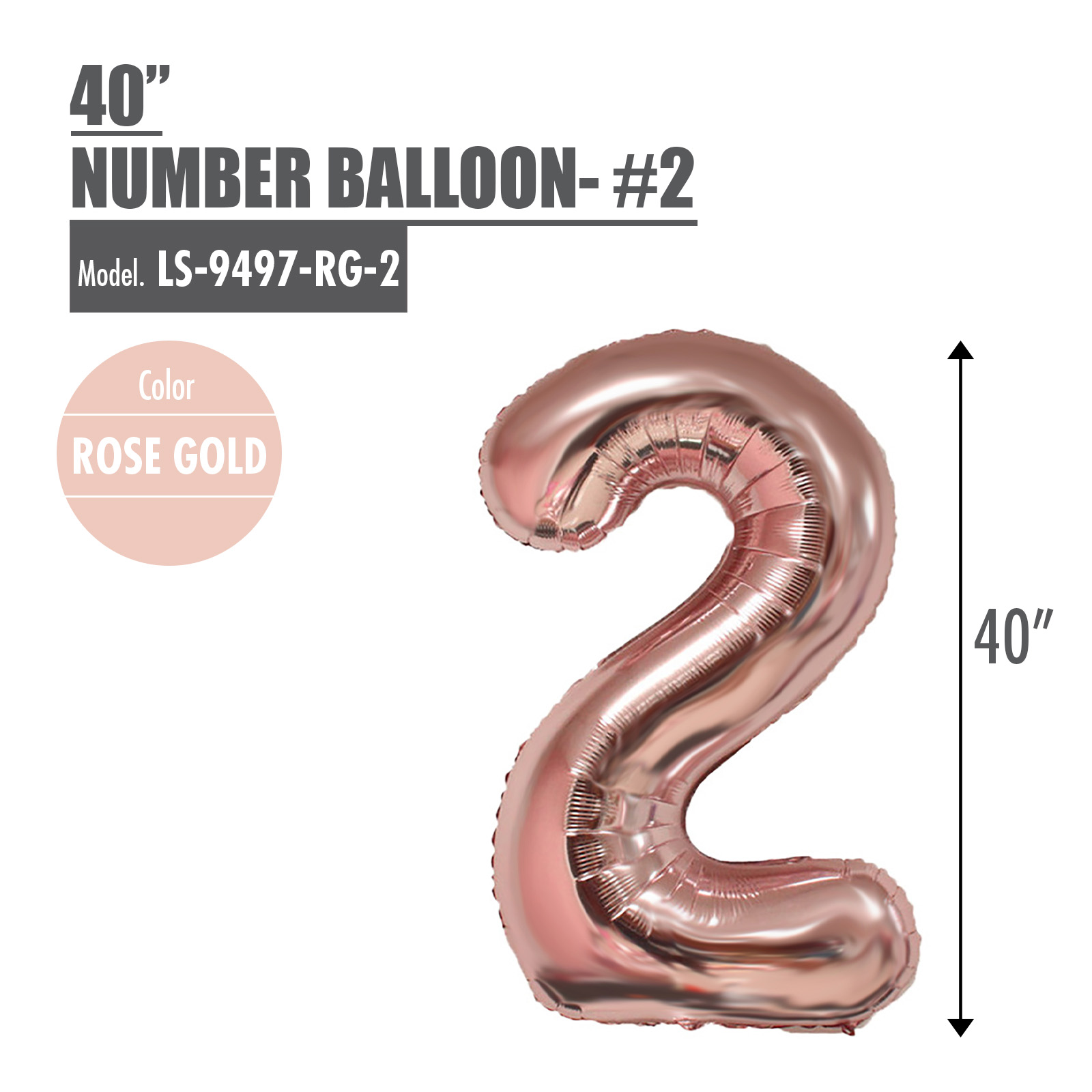 HOUZE - 40 Inch [0-9] Number Foil Balloon - Rose Gold | Silver