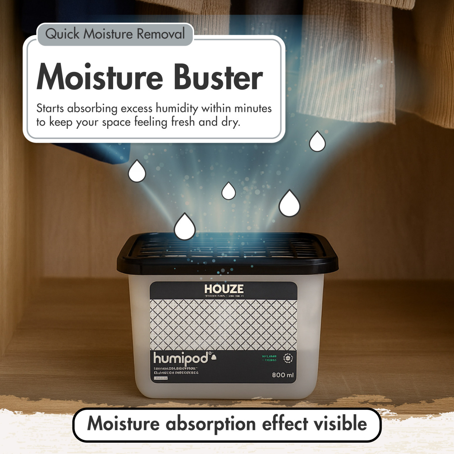 HOUZE - HUMIPOD 'Refillable Box' Activated Charcoal Dehumidifier