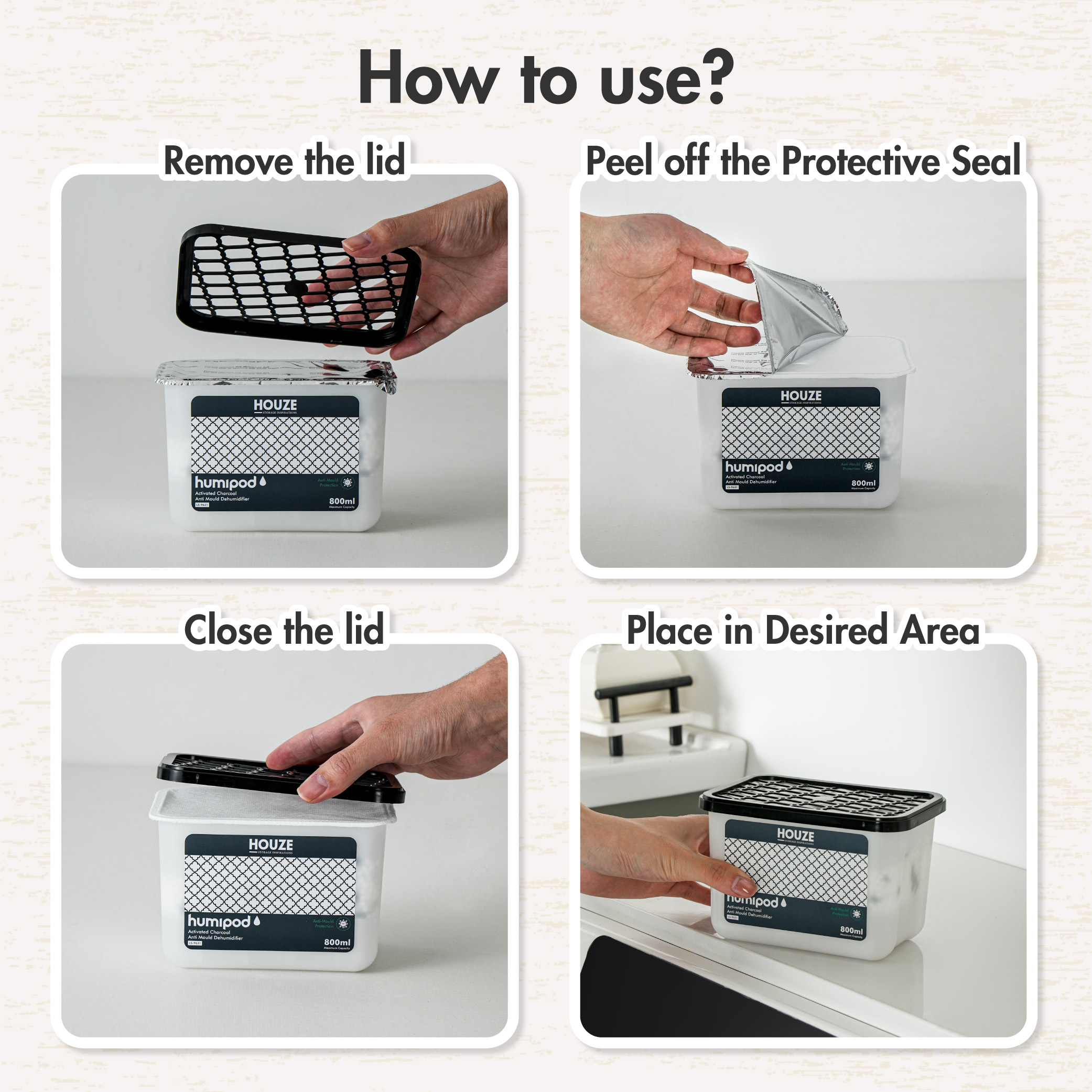 HOUZE - HUMIPOD 'Refillable Box' Activated Charcoal Dehumidifier