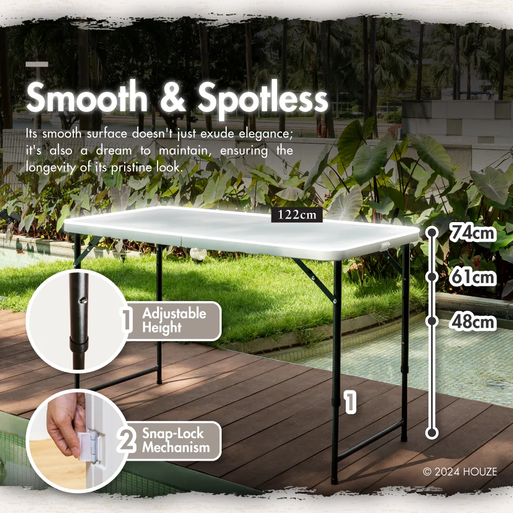 HOUZE - 80|86|120|152|180cm HDPE Folding Table with Black Legs - Portable | Office | Plastic | Outdoor